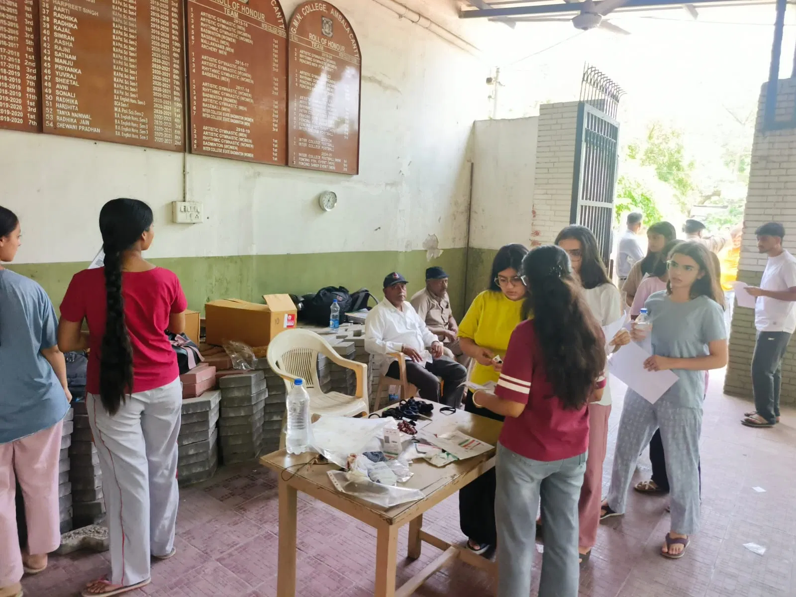 Ambala female students exam checking